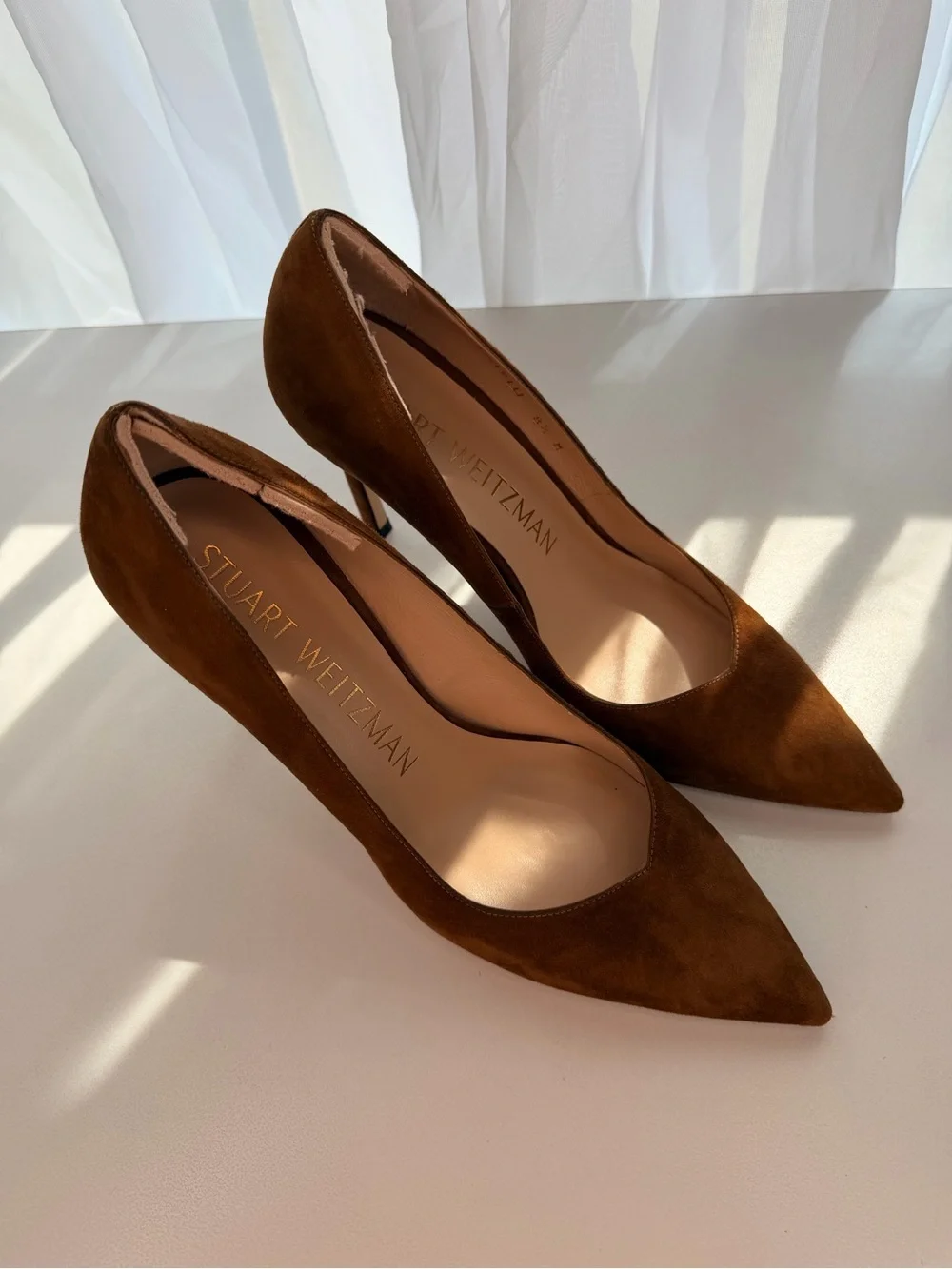 NWT Stuart Weitzman Anny Suede Pumps Coffee Brown Leather with dust bag - Picture 5 of 8